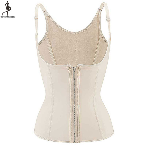 Latex Waist Trainer Corset Adjustable Korsett For Women Solid Black Ivory Korse Steel Boned Gorset Plus Size Korset Mujer Zipper