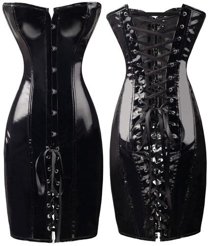 Sexy Lingerie Black PVC FAUX LEATHER Basque Corset Dress fancy dress 1632 S-XL