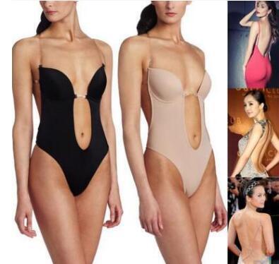 Sexy Backless Deep plunging Evening dress Party Dress Shaper Clear Strap Plunge Thong Body Shapers Women's U Plunge BodySuit
