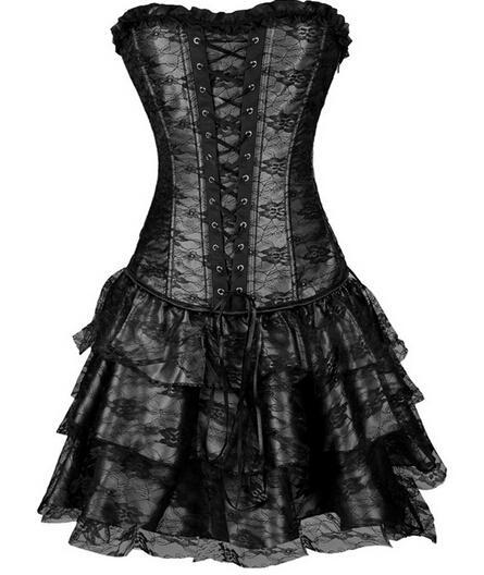 hot sale shapers 4 colors lace evening sexy women corset and bustier Plus Size Push up Sexy Gothic corset dress with skirt