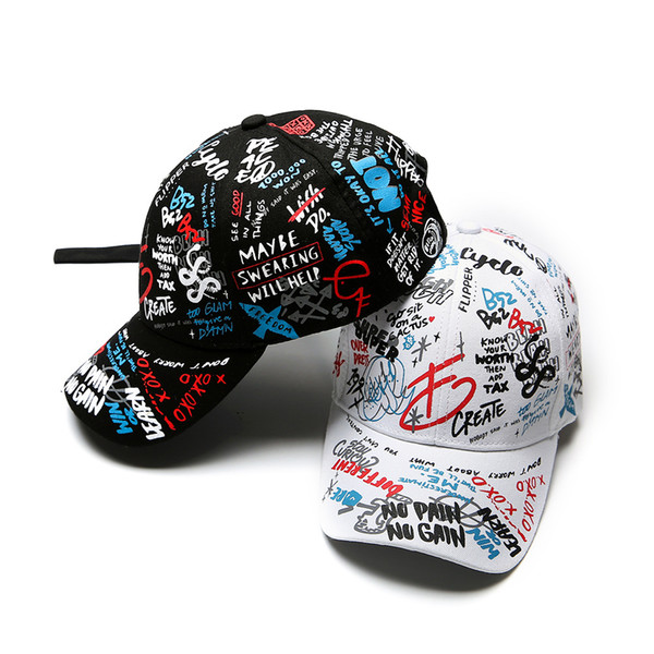 Spring graffiti printing baseball cap Child parent hat Long tail hip-hop hat Wholesale cap