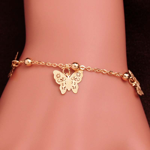 New arrival 18K Gold Filled Anklets Fashion Women Butterfly design FOOT CHAIN golden color bracelet Party Gift Bangle Jewelry