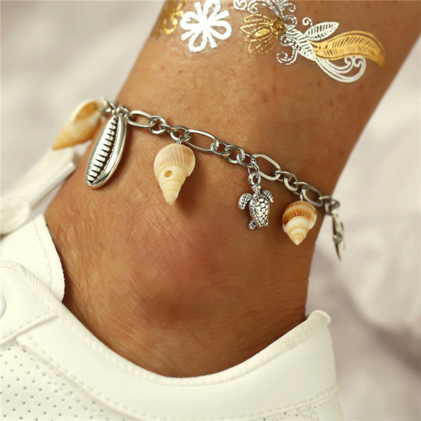 Hot Sale Anklets Creative Conch Shell Pendant Fashion Sea Turtle Beach Pendant Anklets Bracelet Wholesale Free Shipping