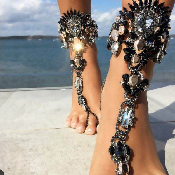 Summer Style Women Big Gemstone Ankle Bracelet Sandal Sexy Leg Chain Boho Crystal Beach Anklet Statement Jewelry YT