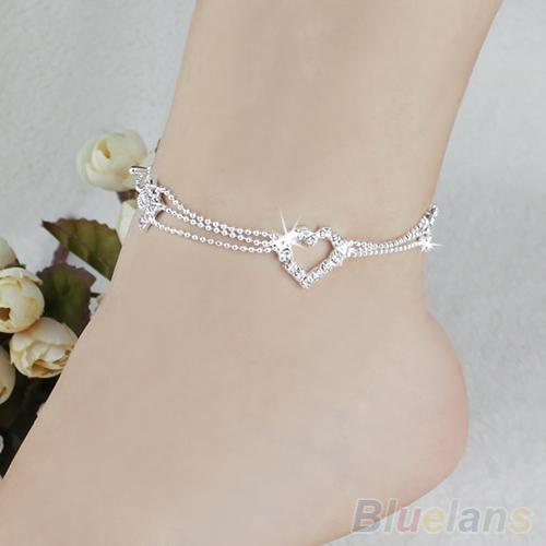 New Charm Silver Plated Bead Anklets for Women Ankle Bracelet Chain Crystal Foot Jewelry 2KME