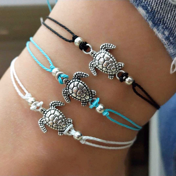 Summer Beach Turtle Shaped Charm Rope String Anklets For Women Ankle Bracelet Woman Sandals On the Leg Chain Foot Jewelry