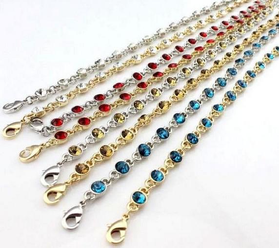 Fashion Crystal anklets barefoot sandals lobster clasp link chain sandbeach Multicolor mix wholesale summer jewelry Bikini accessory