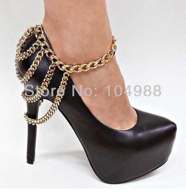 Wholesale-FREE SHIPPING 2015 Style A22 Women Loved Gold or Silver Tone Multi Chain Ankle Shoe Boot Heel Stiletto Anklet Chain Jewelry