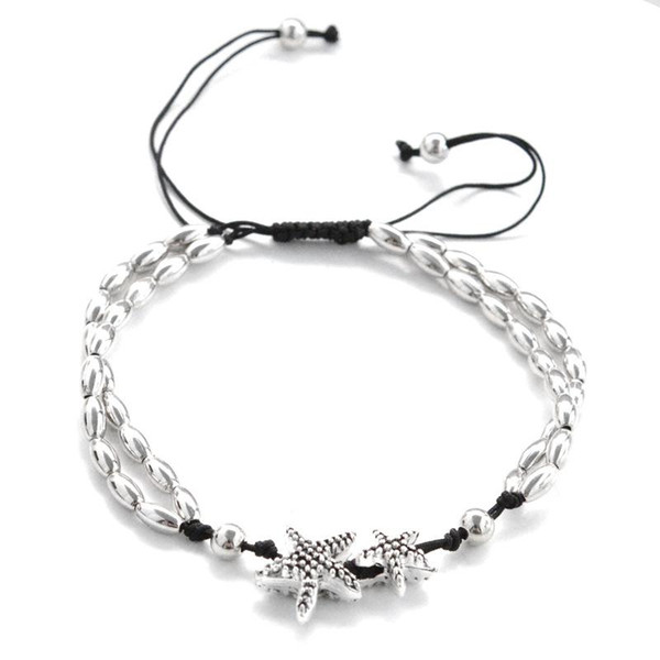 Vintage bohemian jewelry starfish braided beaded anklet new product listing wholesale custom silver jewelry body jewelry