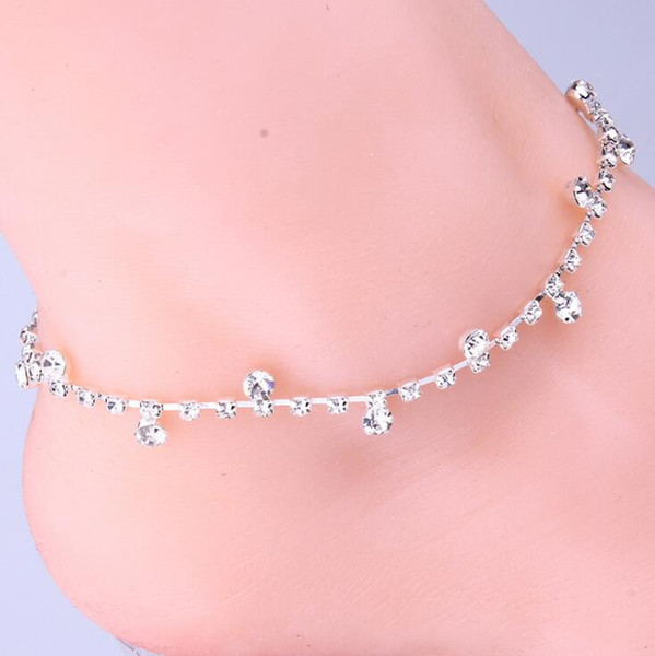 Hot Fashion Anklets Korean Small Broken Rhinestone Feet Jewelry Personality High Quality Silver Anklets For Women Gifts Halhal