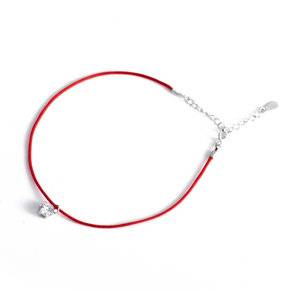 925 sterling silver round zircon anklets silver 925 fashion red rope anklet bracelet for women anklets foot jewelry gift 2018