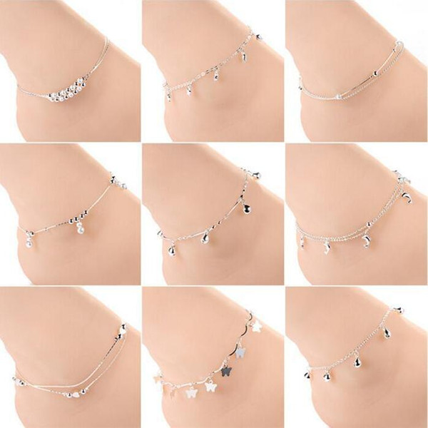 Anklets Silver Anklet Link Chain For Women Girl Hot Selling Foot Bracelets Fashion Jewelry Wholesale Free Shipping 0408WH