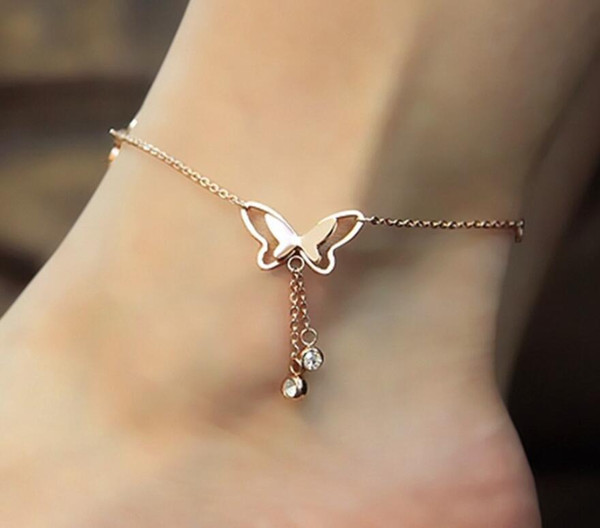 New Women Rose Gold Plated Butterfly Charm Anklet Foot Chain or Bracelet Jewelry Sandal Beach