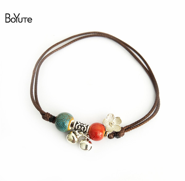 BoYuTe 1Pcs Wholesale Diy Rope Chain Anklet Bracelet Handmade Knitted Ceramic Bead Anklet Bohemian Women's Accessories