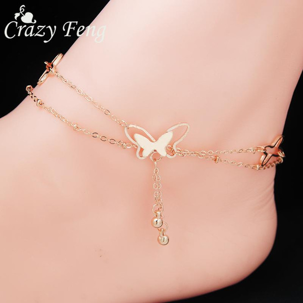 Charm Butterfly Feet Anklet Jewelry Fashion 2018 Double Gold Chains Anklets For Women Party Foot Bracelet Jewelry Gift