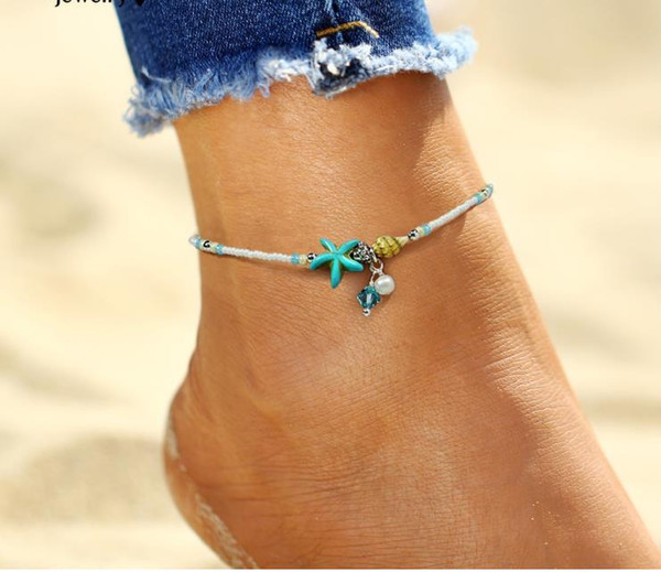 Shell Anklet Beads Starfish Anklets For Women 2017 Fashion Vintage Handmade simulated Pearl Sandal Statement Bracelet Foot Boho Jewelry