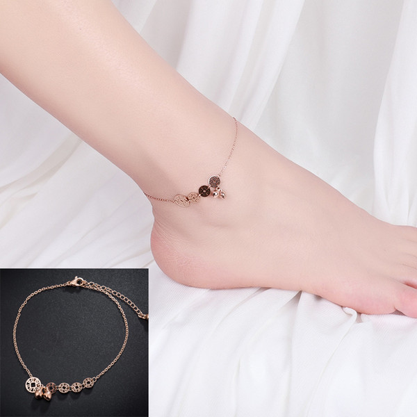 European and American fashion coin titanium steel foot chain, rose gold tide man jewelry men and women bell copper money hundred feet ring