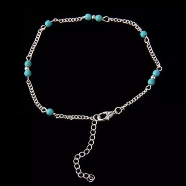 Unique Nice Turquoise Beads Silver Chain Anklet souvenir Ankle Bracelet Foot Jewelry Fast Free Shipping New Hot Selling aa85-90 2017112810