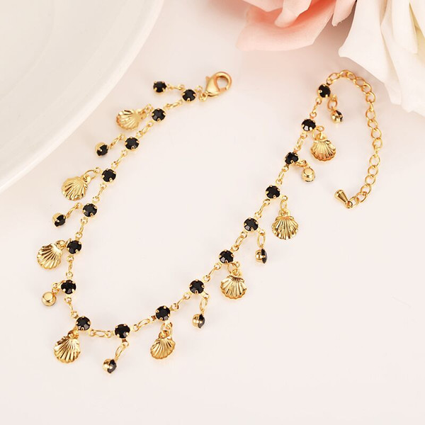 New Korean Fashion 14k Real Fine Yellow Solid gold GF Black CZ Unlimited Charm Multi-element Bracelet lengthen Size length Anklet Summer