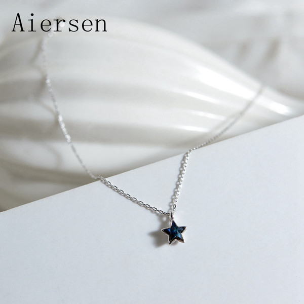 Aiersen Brand S925 Pentagram Women Anklet Handmade Leg Bracelet Blue Crystal Pure Silver Fashion Anklets Simple Fine Jewelry