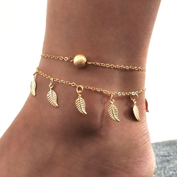 Women Crystal Leaf Pearl Anklet Woven Chain Bracelets Sand Barefoot Sandals Silver Heart infinity Anklets Bracelets Foot Jewelry