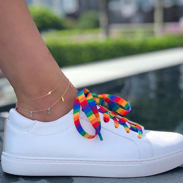 2019 Summer fashion jewelry gold filled gold plated with rainbow baguette cz charm foot chain trendy cz anklet