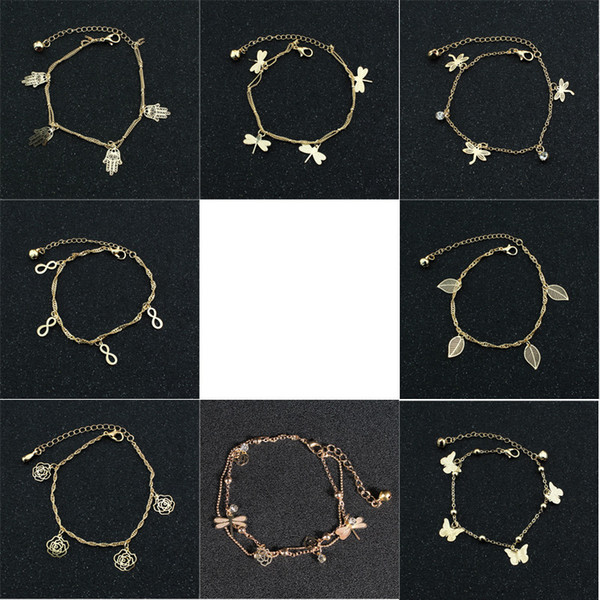 8 Designs Metal Alloy Beads Anklets Bracelet Chain - Gold Color Tone Fashion Beach Barefoot Sandal Foot Jewelry