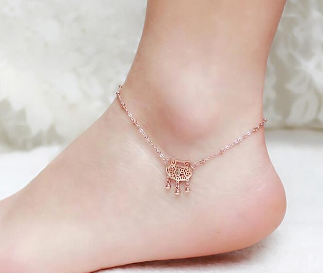 Summer Jewelry Fashion Women Girls Stainless Steel Rose Gold Plated Bell Charm Anklet Bracelet