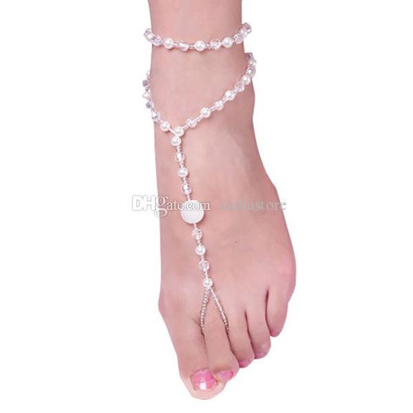 Foot Jewelry Pearl Anklet Chain Barefoot Sandal Bridal Beach Ankle Bracelet C00322 BARD