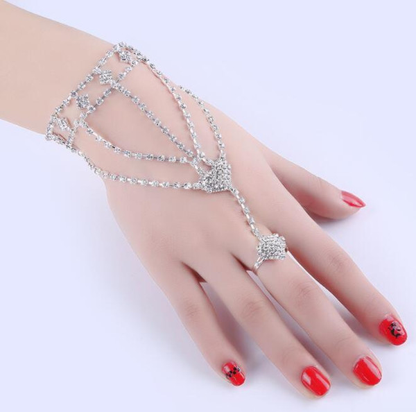 New fashion inlaid rhinestone jewelry jewelry quality rhinestone bow anklet finger bracelet integrated chain jewelry wholesale