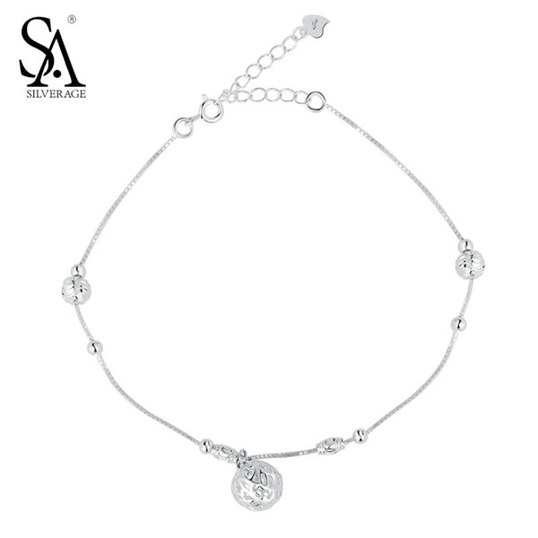 SA SILVERAGE 925 Sterling Silver Anklets For Women Anklets Silver 925 Hollow Ball Charm Fine Jewelry Accessory Best Gift 11.11