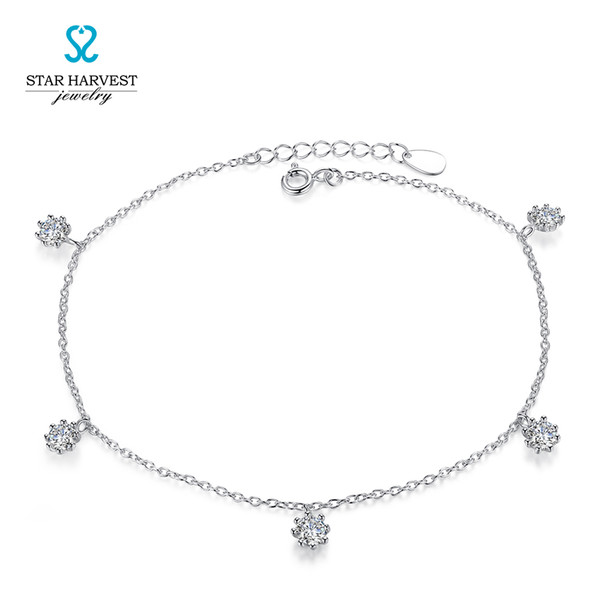 STAR HARVEST 925 Silver Anklet female fashion silver jewelry simple zircon Anklet