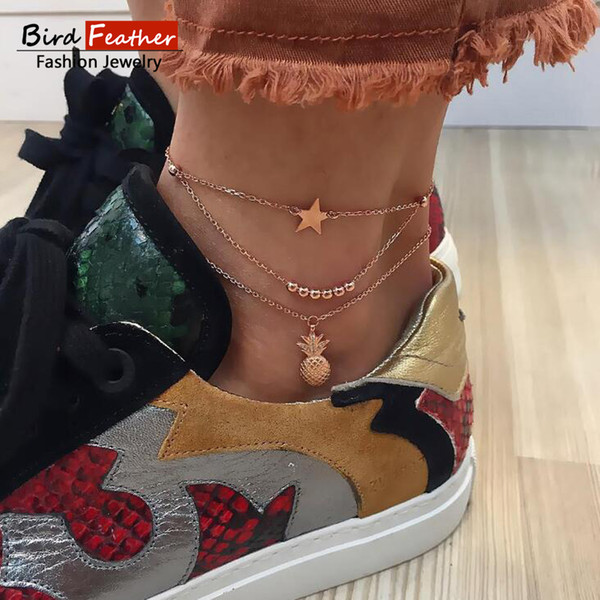 Vintage Antique Gold Silver Color Anklet Women heart Beads Geometric Bracelet Charm Bohemian Ankle Bracelet Boho Foot Jewelry