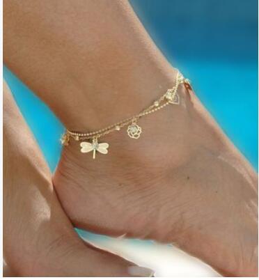 Summer anklets dragonflies butterflies rose leaves summertime joker shells anklets Ms double anklets