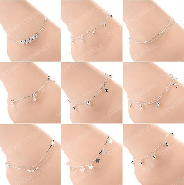 Foot Jewelry Anklets Hot Sale Silver Anklet Link Chain For Women Girl Foot Bracelets Fashion Jewelry Wholesale Free Shipping