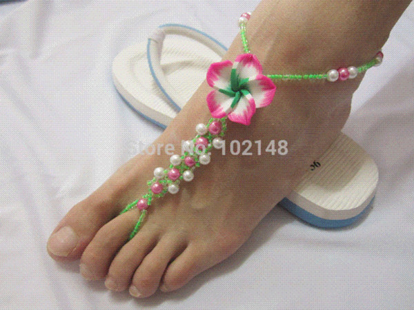 New flower barefoot sandals foot jewelry beach anklets chain toe ring braclets handmade elastic water free exclusive design