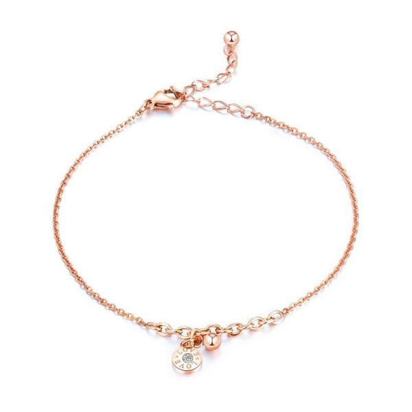 Fashion Women Rose Gold Chain Ankle Bracelet Titanium Steel Love Anklet Crystal Barefoot Sandal Beach C19041101