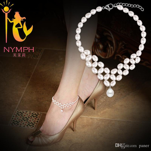 Wholesale- NYMPH Brand Anklet Bracelet cheville Pearl Jewelry Charms Natural Freshwater Pearl Anklets Handmade Sandale Perle Accessories