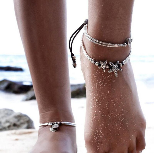 2019 Hot Sale Women Anklets Summer Beach Multilayer Leg Chain Boho Ethnic Hippie Tassel Star Body Foot Jewelry Accessories