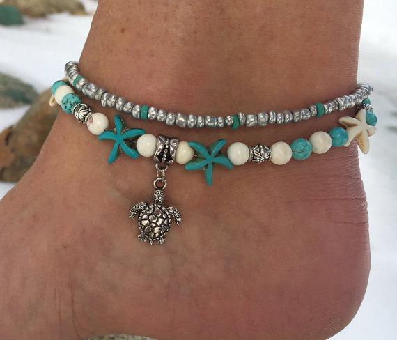 Tortoise Pendant Anklet Beads Starfish Anklets For Women Vintage Barefoot Sandal Statement Bracelet Foot Boho Jewelry