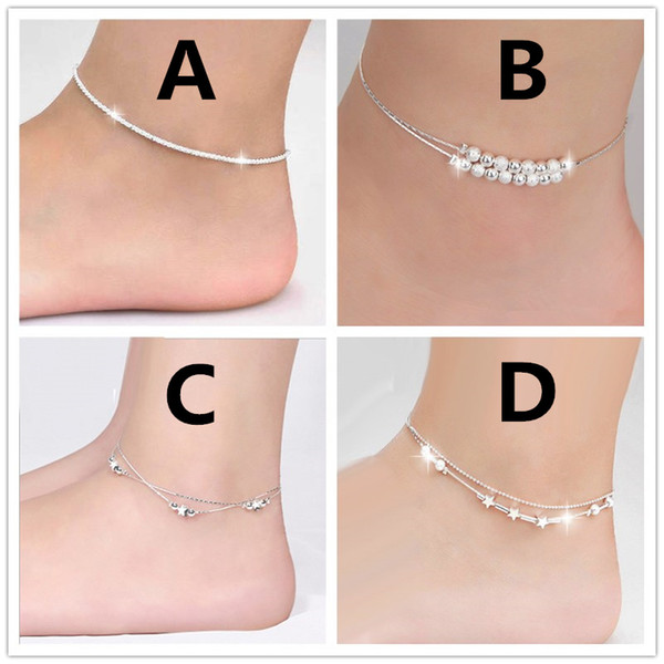 New Fashion Mixed Korean Style Silver Plated star ball Anklet Bracelet with Accessories For Women Girl Foot Bracelets Jewelry