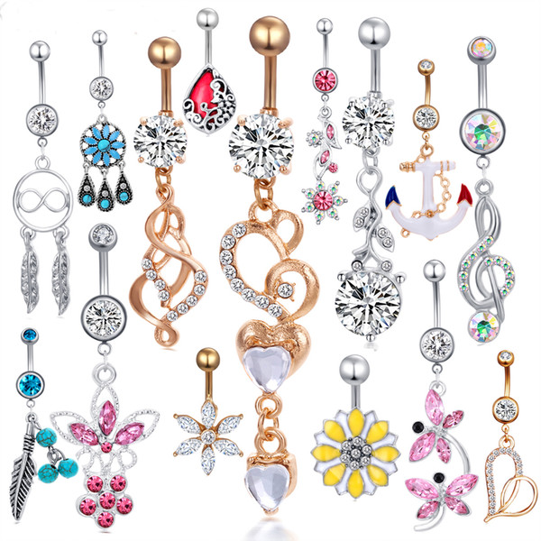 dangle belly ring wholesales 20pcs mix style navel button piercing body jewelry barbell