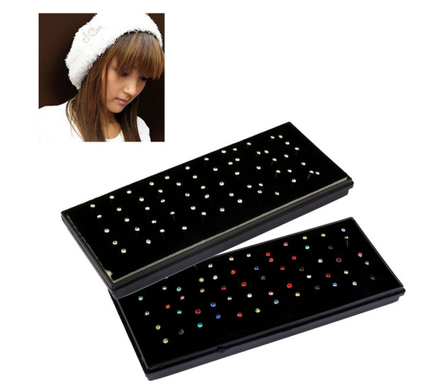 60 pcs 1.8mm Rhinestone 316L Surgical Stainless Steel Nose Lip Bar Stud Ring Body Piercing