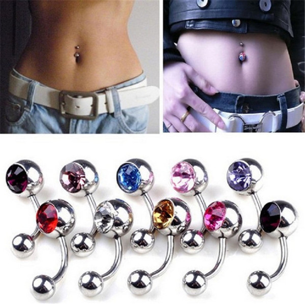 Body Jewelry Piercings Stainless Steel Rhinestone Belly Rings Tongue Lip Piercing Nose Rings Mix Lots 30pcs/bag T1I310