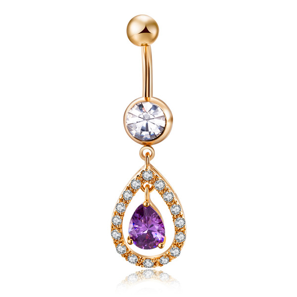 18K Yellow Gold Plated Red/White CZ Crystal Teardrop Body Piercing Belly for Girls Women P0179