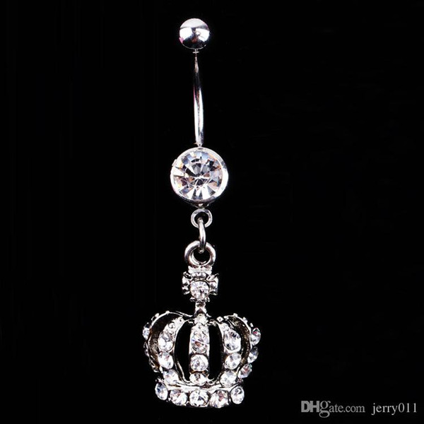 Hot Sale Crown Charm Rhinestone Body Piercing Jewelry Belly Button Ring Navel Jewelry Drop Shipping Body-0164