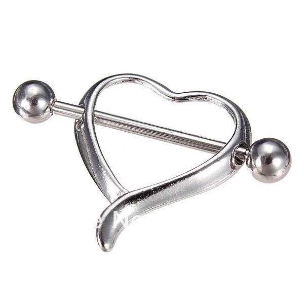 Wholesale-OP-1 Pair 2pcs Surgical Steel Love Heart Nipple Shield Bar Ring Body Piercing Jewelry New