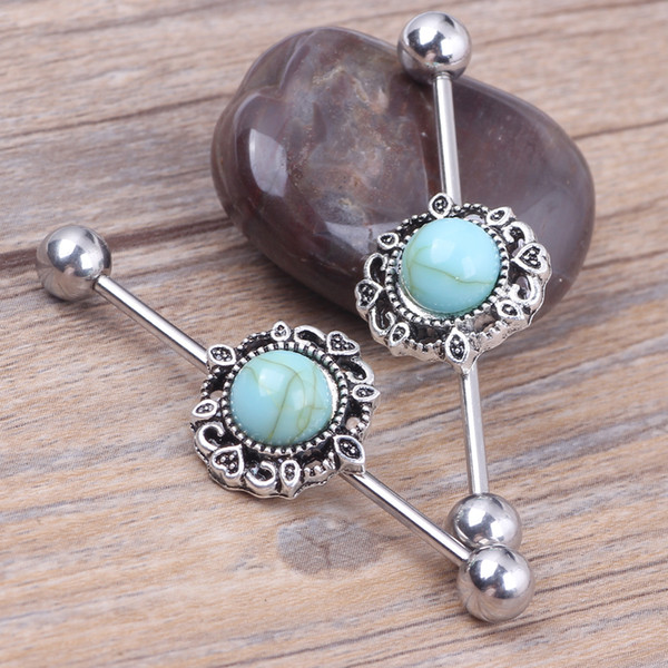 12Pcs Blue Turquoise Ear Industrial Barbell Scaffold Bar Barbell Piercing Cartilage Earring Body Jewelry