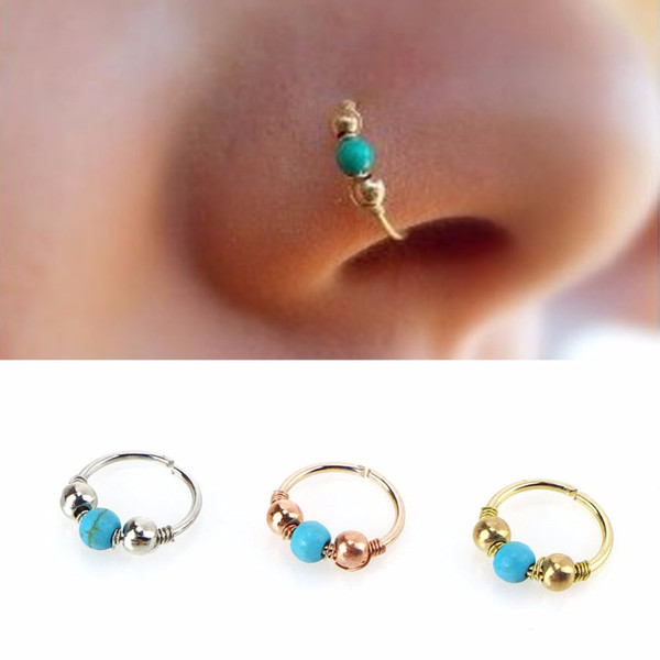 Hoops Helix Beads Nose Piercing Ear Cartilage Surgical Steel Turquoises Septum Clickers Nose Ring Lip Tragus Piercing free shipping