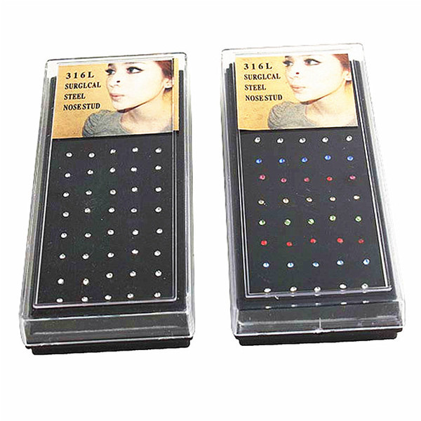 40 Pcs 316L Crystal Rhinestone Nose Ring Studs Stainless Steel Body Piercing Jewelry Gifts Bone Bulk Bar Sexy Girl